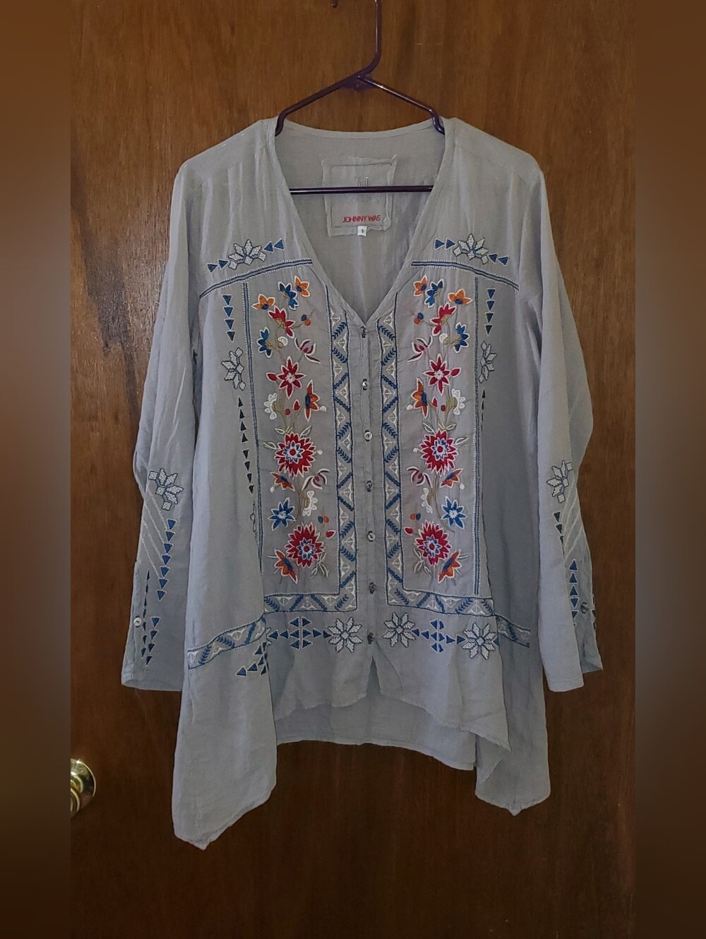 31 Workshop Johnny Was Embroidered Gray Tunic Top Sz Small